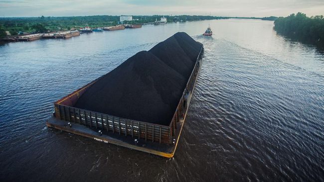Ilustrasi. Kapal tongkang pengangkut batu bara melintas di Sungai Barito, Kabupaten Barito Kuala, Kalimantan Selatan. (ANTARA FOTO/Makna Zaezar via CNN Indonesia)