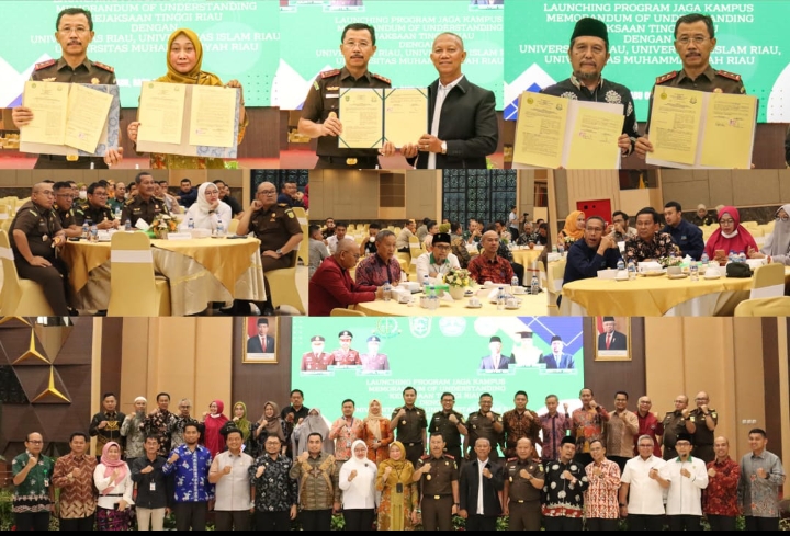 Kajati Riau Lakukan Penandatanganan MoU Nota Kesepahaman Antara Universitas Riau, Universitas Islam Riau dan Universitas Muhammadiyah Riau