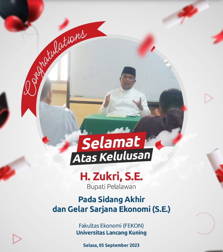 Tahniah, Bupati Pelalawan H Zukri Raih Gelar Sarjana Ekonomi
